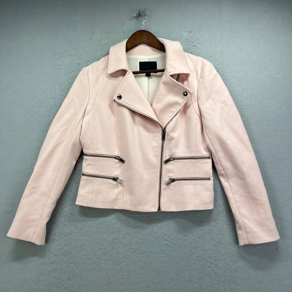 Banana Republic Moto Jacket Womens 8 Pink Textured Asymmetric Zip Biker Edgy